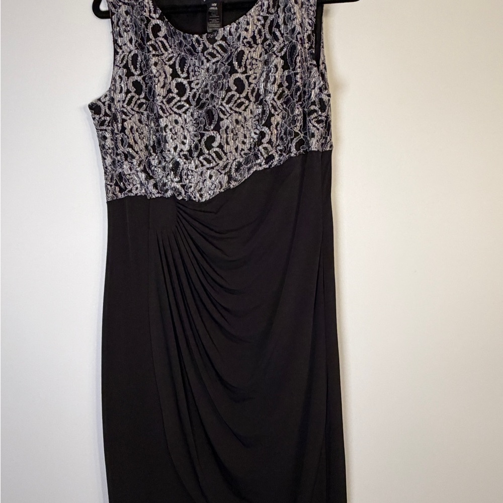 Enfocus Studio Black Midi Dress with Silver Lace Bodice